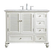 Elegant Lighting Rhodes 42" Free Standing Single Basin Vanity Set with Cabinet and Marble Vanity Top Antique White