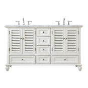 Elegant Lighting Rhodes 60" Free Standing Double Basin Vanity Set with Cabinet and Marble Vanity Top Antique White
