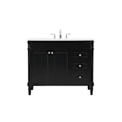 Elegant Lighting Bennett 42" Free Standing Single Basin Vanity Set with Cabinet and Engineered Marble Vanity Top Black