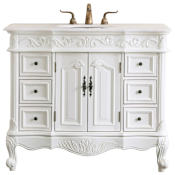 Elegant Lighting Oakland 42" Free Standing Single Basin Vanity Set with Cabinet and Marble Vanity Top Antique White