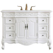 Elegant Lighting Oakland 48" Free Standing Single Basin Vanity Set with Cabinet and Quartz Vanity Top Antique White