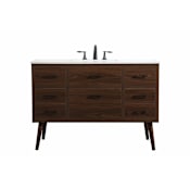 Elegant Lighting Boise 48" Free Standing Single Basin Vanity Set with Cabinet and Engineered Marble Vanity Top Walnut