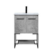Elegant Lighting Gerard 24" Free Standing Single Basin Vanity Set with Cabinet and Resin Vanity Top Concrete Grey