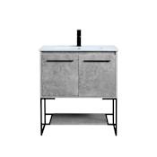 Elegant Lighting Gerard 30" Free Standing Single Basin Vanity Set with Cabinet and Resin Vanity Top Concrete Grey
