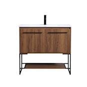 Elegant Lighting Gerard 36" Free Standing Single Basin Vanity Set with Cabinet and Resin Vanity Top Walnut Brown