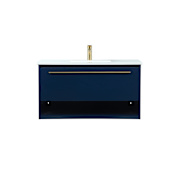 Elegant Lighting Roman 36" Wall Mounted Single Basin Vanity Set with Cabinet and Engineered Marble Vanity Top Blue