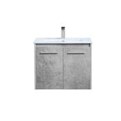 Elegant Lighting Rasina 24" Wall Mounted Single Basin Vanity Set with Cabinet and Resin Vanity Top Concrete Grey