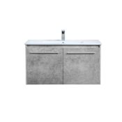 Elegant Lighting Rasina 36" Wall Mounted Single Basin Vanity Set with Cabinet and Resin Vanity Top Concrete Grey