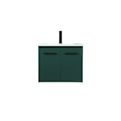 Elegant Lighting Penn 24" Wall Mounted Single Basin Vanity Set with Cabinet and Engineered Marble Vanity Top Green