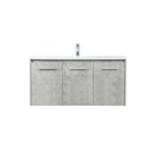 Elegant Lighting Penn 40" Wall Mounted Single Basin Vanity Set with Cabinet and Engineered Marble Vanity Top Concrete Grey