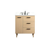 Elegant Lighting Baldwin 30" Free Standing Single Basin Vanity Set with Cabinet, Engineered Marble Vanity Top, and Backsplash Maple