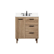 Elegant Lighting Baldwin 30" Free Standing Single Basin Vanity Set with Cabinet, Engineered Marble Vanity Top, and Backsplash Natural Oak