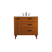 Elegant Lighting Baldwin 36" Free Standing Single Basin Vanity Set with Cabinet and Engineered Marble Vanity Top Teak