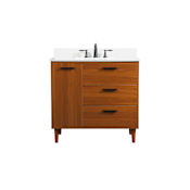 Elegant Lighting Baldwin 36" Free Standing Single Basin Vanity Set with Cabinet, Engineered Marble Vanity Top, and Backsplash Teak