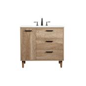 Elegant Lighting Baldwin 36" Free Standing Single Basin Vanity Set with Cabinet and Engineered Marble Vanity Top Natural Oak