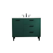 Elegant Lighting Baldwin 42" Free Standing Single Basin Vanity Set with Cabinet and Engineered Marble Vanity Top Green
