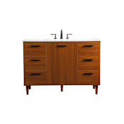 Elegant Lighting Baldwin 48" Free Standing Single Basin Vanity Set with Cabinet and Engineered Marble Vanity Top Teak