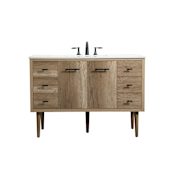 Elegant Lighting Cyrus 48" Free Standing, Wall Mounted Single Basin Vanity Set with Cabinet and Engineered Marble Vanity Top Natural Oak