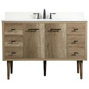 Elegant Lighting Cyrus 48" Free Standing Single Basin Vanity Set with Cabinet and Engineered Stone Vanity Top Natural Oak