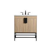 Elegant Lighting Eugene 30" Free Standing Single Basin Vanity Set with Cabinet and Engineered Marble Vanity Top Mango Wood