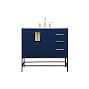 Elegant Lighting Eugene 36" Free Standing Single Basin Vanity Set with Cabinet and Engineered Marble Vanity Top Blue