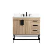 Elegant Lighting Eugene 36" Free Standing Single Basin Vanity Set with Cabinet, Engineered Marble Vanity Top, and Backsplash Mango Wood