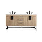Elegant Lighting Eugene 60" Free Standing Double Basin Vanity Set with Cabinet and Engineered Marble Vanity Top Mango Wood