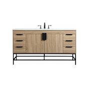 Elegant Lighting Eugene 60" Free Standing Single Basin Vanity Set with Cabinet and Engineered Marble Vanity Top Mango Wood