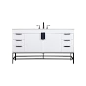 Elegant Lighting Eugene 60" Free Standing Single Basin Vanity Set with Cabinet and Engineered Marble Vanity Top White