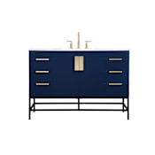 Elegant Lighting Eugene 48" Free Standing Single Basin Vanity Set with Cabinet and Engineered Marble Vanity Top Blue