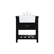 Elegant Lighting Clement 30" Free Standing Single Basin Vanity Set with Cabinet and Marble Vanity Top Black
