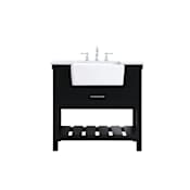 Elegant Lighting Clement 36" Free Standing Single Basin Vanity Set with Cabinet and Marble Vanity Top Black