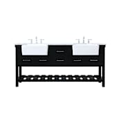 Elegant Lighting Clement 72" Free Standing Double Basin Vanity Set with Cabinet and Marble Vanity Top Black