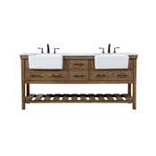 Elegant Lighting Clement 72" Free Standing Double Basin Vanity Set with Cabinet and Marble Vanity Top Driftwood