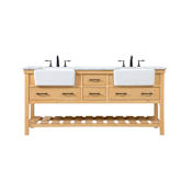 Elegant Lighting Clement 72" Free Standing Double Basin Vanity Set with Cabinet and Marble Vanity Top Natural Wood