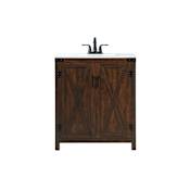 Elegant Lighting Grant 30" Free Standing Single Basin Vanity Set with Cabinet and Engineered Marble Vanity Top Expresso