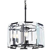 Elegant Lighting Monaco 4 Light 17" Wide Drum Style Pendant with Emerald Cut Glass Panels from the Urban Classic Collection Flat Black (Matte)