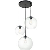 Elegant Lighting Baxter 3 Light 21" Wide Multi Light Pendant Black / Clear