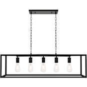 Elegant Lighting Resolute 5 Light 38" Wide Linear Chandelier with Rectangular Frame Black