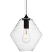 Elegant Lighting Placido Single Light 9-3/8" Wide Mini Pendant with a Glass Shade Black / Clear