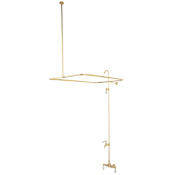 Elements Of Design Triple Handle Wall Mounted Clawfoot Tub Filler and Shower System with H&C Porcelain Lever Handles from the Hot Springs Collection Polished Brass (PVD)