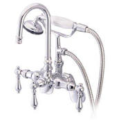 Elements Of Design Triple Handle Wall Mounted Clawfoot Tub Filler with 3-3/8" to 9" Adjustable Center, Personal Hand Shower and Hot / Cold Porcelain Lever Handles from the Hot Springs Collection Oil Rubbed Bronze