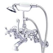Elements Of Design Triple Handle Wall Mounted Clawfoot Tub Filler with 3-3/8" to 10" Adjustable Center, Personal Hand Shower and Porcelain Lever Handles from the Hot Springs Collection Chrome