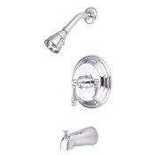 Elements Of Design Single Handle Tub and Shower Trim with Single Function Shower Head, Tub Spout and Porcelain Cross Handle from the Hot Springs Collection Polished Brass (PVD)