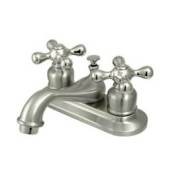 Elements Of Design Double Handle Centerset Bathroom Faucet with Metal Cross Handles from the Cheyenne Series Satin Nickel