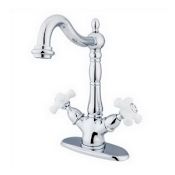 Elements Of Design Double Handle Vessel Sink Faucet with 4" Deck Plate and Porcelain Cross Handles from the Heritage Collection Chrome