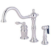 Elements Of Design New Orleans Single Handle Kitchen Faucet with Porcelain Lever Handle and Brass Side Spray Satin Nickel