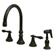 Elements Of Design New Orleans Double Handle 8" to 16" Widespread Kitchen Faucet with American Lever Handles and Brass Side Spray Oil Rubbed Bronze