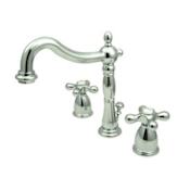 Elements Of Design Double Handle 8" to 16" Widespread Bathroom Faucet with Metal Cross Handles and Brass Drain Assembly from the Heritage Collection Chrome