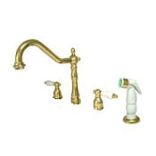 Elements Of Design New Orleans Double Handle Kitchen Faucet with Porcelain Lever Handles and Sidespray Polished Brass (PVD)